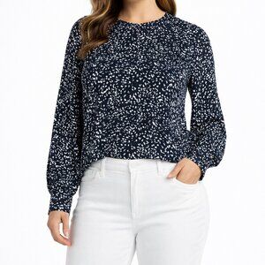 *NWT* Express Blue & White Print Long Sleeve Blouse | XS | Button Back + Cuffs